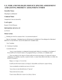 U.S. Fish and Wildlife Service Species Assessment and Listing Priority Assignment Form