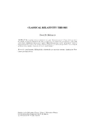 Classical Relativity Theory