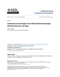 Cultural Issues and Images in the 1988 Presidential Campaign - Why the Democrats Lost Again