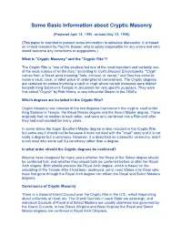 Some Basic Information About Cryptic Masonry
