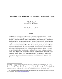 Constrained Short Selling and the Probability of Informed Trade