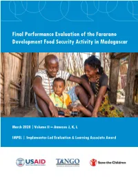 Final Performance Evaluation of the Fararano Development Food Security Activity in Madagascar