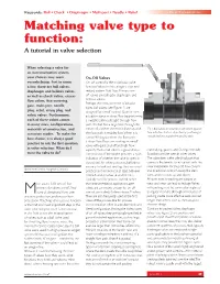 Matching Valve Type to Function: a Tutorial in Valve Selection