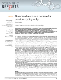 Quantum Discord As a Resource for Quantum Cryptography