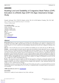 Reading Level and Suitability of Congestive Heart Failure (CHF) Education in a Mobile App (CHF Info App): Descriptive Design Study