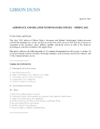 Aerospace and Related Technologies Update – Spring 2021