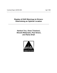 Display of HUD Warnings to Drivers: Determining an Optimal Location