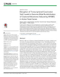 Disruption of Transcriptional Coactivator Sub1 Leads to Genome-Wide Re-Distribution of Clustered Mutations Induced by APOBEC in Active Yeast Genes