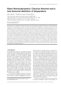 Glass Thermodynamics: Clausius Theorem and a New Tensorial Definition of Temperature