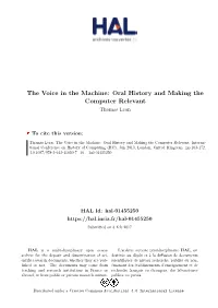 Oral History and Making the Computer Relevant Thomas Lean