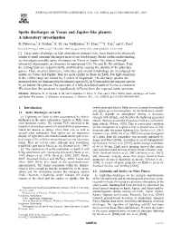 Sprite Discharges on Venus and Jupiter‐Like Planets: a Laboratory Investigation D