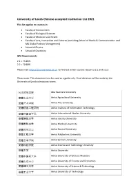 University of Leeds Chinese Accepted Institution List 2021