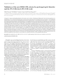 Validation of the New DSM-5-TR Criteria for Prolonged Grief Disorder and the PG-13-Revised (PG-13-R) Scale