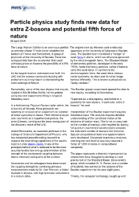 Particle Physics Study Finds New Data for Extra Z-Bosons and Potential Fifth Force of Nature 28 April 2009