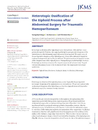 Heterotopic Ossification of the Xiphoid Process After Abdominal Surgery for Traumatic Hemoperitoneum