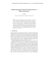 Routing Management in the PSTN and the Internet: a Historical Perspective