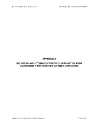 Appendix a Big Creek Alp Hydroelectric Projects Settlement Agreement Proposed New License Conditions