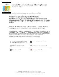 Comprehensive Analysis of Different Contemporary Barley Genotypes Enhances and Expands the Scope of Barley Contributions to Beer Flavor
