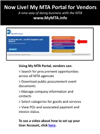 Now Live! My MTA Portal for Vendors a New Way of Doing Business with the MTA