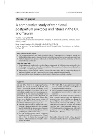 A Comparative Study of Traditional Postpartum Practices and Rituals In