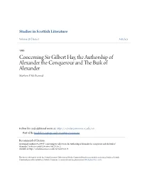 Concerning Sir Gilbert Hay, the Authorship of Alexander the Conquerour and the Buik of Alexander
