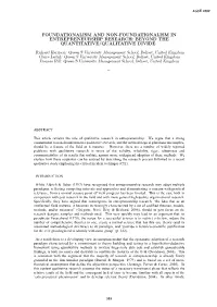 Foundationalism and Non-Foundationalism in Entrepreneurship Research: Beyond the Quantitative/Qualitative Divide