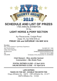 Schedule and List of Prizes