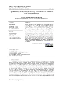 A Preliminary Study on Digital Image Performance to Stimulate Food Taste Experience