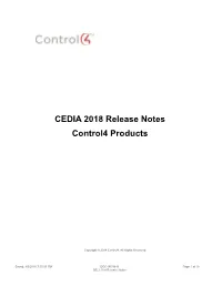 Control4 Operating System 2.10.4 CEDIA 2018 Release Notes