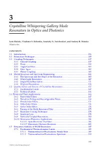 Crystalline Whispering Gallery Mode Resonators in Optics and Photonics
