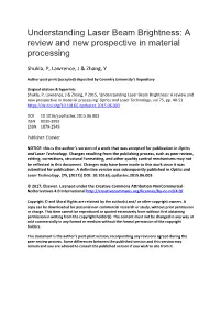 Understanding Laser Beam Brightness: a Review and New Prospective in Material Processing