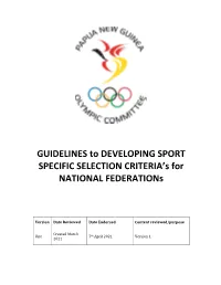Guidelines to Developing Sport Specific Selection Criteria's For