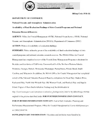 Billing Code 3510-JE DEPARTMENT of COMMERCE National Oceanic and Atmospheric Administration Availability of Final Evaluation