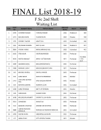 FINAL List 2018-19 F.Sc 2Nd Shift Waiting List Form Obtained S.No