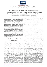 Engineering Properties of Sustainable Lightweight Concrete Using Waste