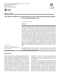 Research Paper the Effect of Salinity Stress and Temperature Levels