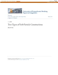 Two Types of Verb Particle Constructions Mikael Vinka
