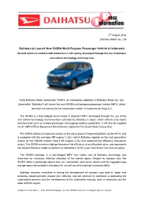 Daihatsu to Launch New SIGRA Multi-Purpose Passenger Vehicle In