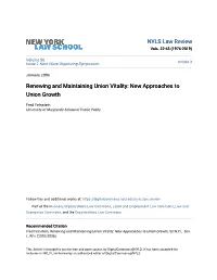 Renewing and Maintaining Union Vitality: New Approaches to Union Growth