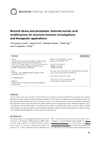 Selected Nucleic Acid Modifications for Structure–Function Investigations and Therapeutic Applications