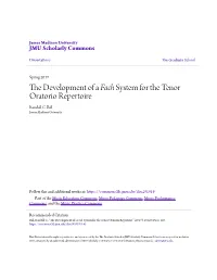 The Development of a Fach System for the Tenor Oratorio Repertoire