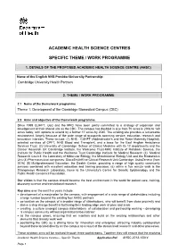 Theme 1: Development of the Cambridge Biomedical Campus (CBC)