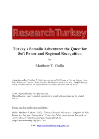 Turkey's Somalia Adventure: the Quest for Soft Power and Regional Recognition by Matthew T