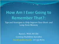 How Can I Remember That the Memory Workshop