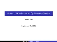 Notes 1: Introduction to Optimization Models