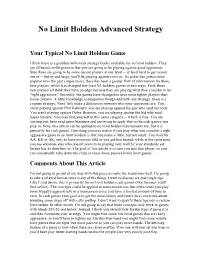 No Limit Holdem Advanced Strategy
