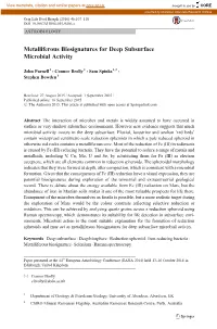 Metalliferous Biosignatures for Deep Subsurface Microbial Activity