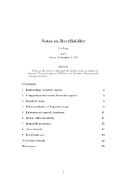 Notes on Rectifiability