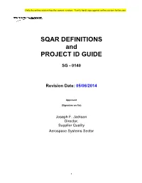 SQAR DEFINITIONS and PROJECT ID GUIDE