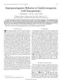 Superparamagnetic Behavior of Antiferromagnetic Cuo Nanoparticles G